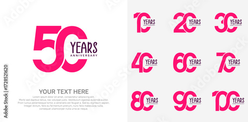 Anniversary logo set vector design, pink color for celebration event