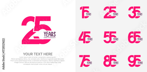 Anniversary logo set vector design, pink color for celebration event