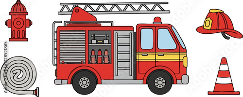 Cartoon Fire Truck and Firefighting Equipment Collection