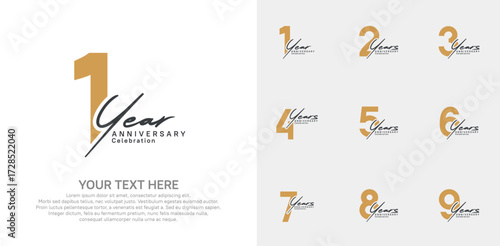 Anniversary logo set vector design, brown and black color for celebration event