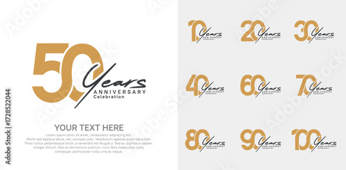 Anniversary logo set vector design, brown and black color for celebration event