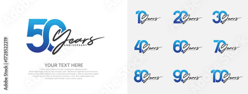 Anniversary logo set vector design, blue and black color for celebration event