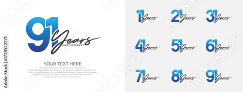 Anniversary logo set vector design, blue and black color for celebration event