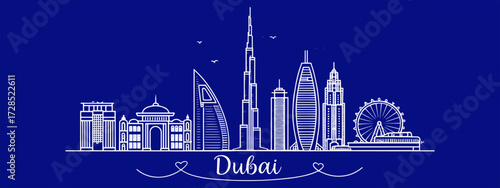 Dubai Skyline Vector Illustration Hand Drawn | Architectural Cityscape Art for Posters, Prints, Branding, Website Design