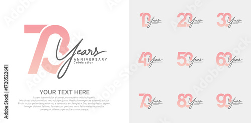 Anniversary logo set vector design, pink and black color for celebration event