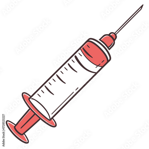 Syringe with red liquid, ready for injection