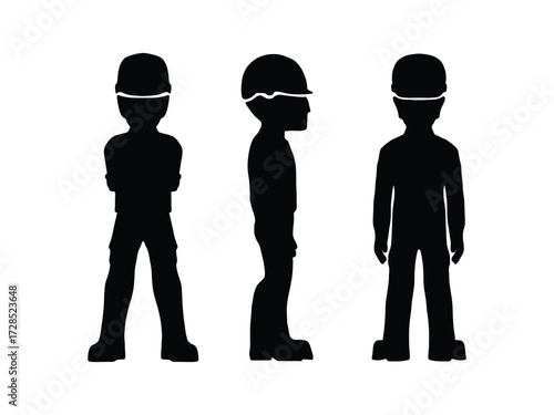 Construction Worker Silhouette Vector Set. Engineer and Builder Silhouettes with Safety Helmet