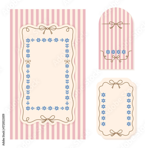 Vintage Pink Striped Frame Labels with Floral Border Design