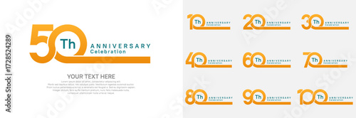 Anniversary logo set vector design, orange color for celebration event
