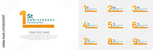 Anniversary logo set vector design, orange color for celebration event