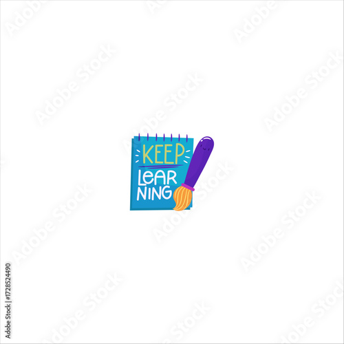 Cartoon Book Character with "Keep Learning" Text – Education and Motivation Concept