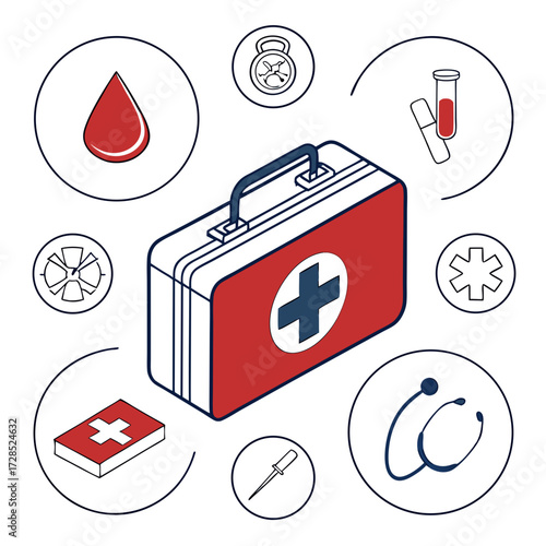 First aid kit with medical equipment