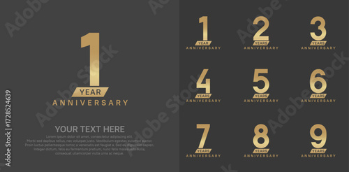 Anniversary logo set vector design, golden color for celebration event
