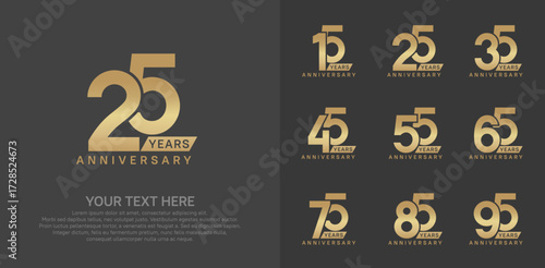 Anniversary logo set vector design, golden color for celebration event