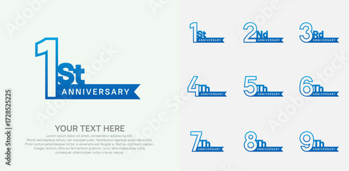 Anniversary logo set vector design, blue color for celebration event