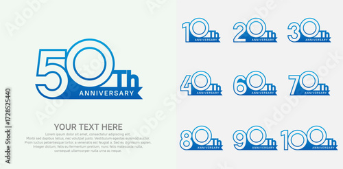 Anniversary logo set vector design, blue color for celebration event