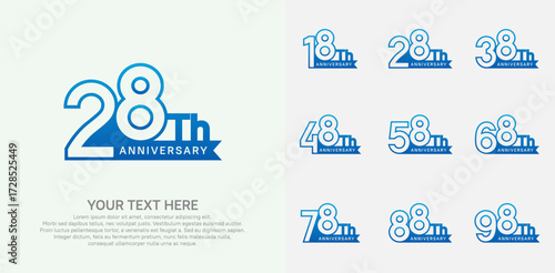 Anniversary logo set vector design, blue color for celebration event