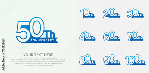 Anniversary logo set vector design, blue color for celebration event