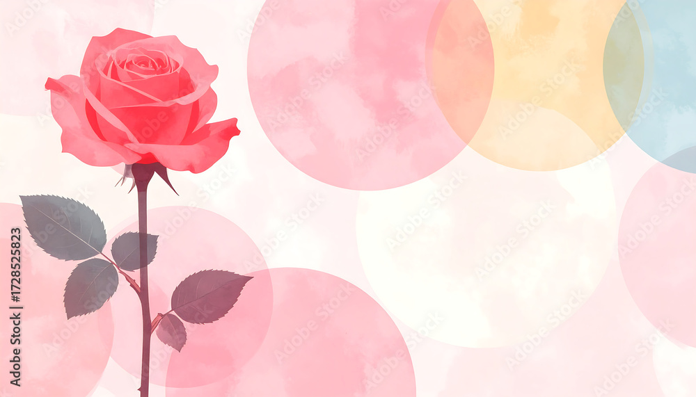 Obraz premium Soft pink rose silhouette with watercolor circle background evoking gentle romance and dreamy mood