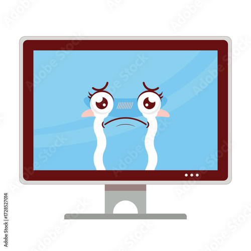 computer scared face cartoon cute