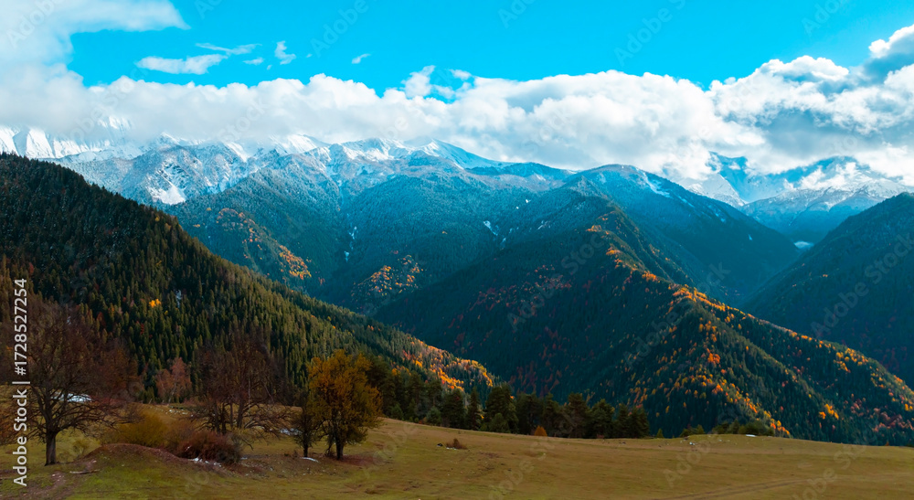 Fototapeta premium Landscape view of Mestia Georgia Caucasus Mountains Svaneti
