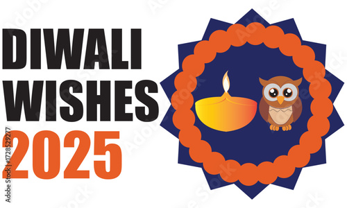 Happy Diwali 2025 festival greeting card design.Colorful Happy Diwali 2025 greeting card with diya lamp, rangoli floral decoration, and  ornaments celebrating the Indian festival of lights.EPS 10/ AI.