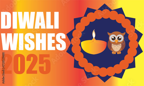 Happy Diwali 2025 festival greeting card design.Colorful Happy Diwali 2025 greeting card with diya lamp, rangoli floral decoration, and  ornaments celebrating the Indian festival of lights.EPS 10/ AI.
