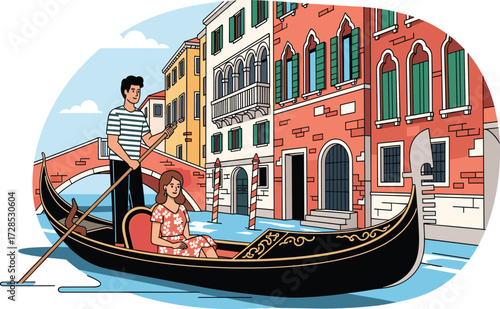 Romantic gondola ride in Venice, scenic canal view, Italian architecture, summer travel, couple enjoying vacation, Venice waterway experience