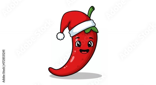 Animated red chili pepper with santa hat holiday illustration