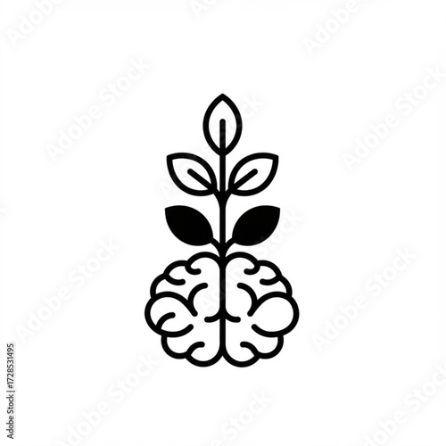 Brain with Growing Plant Vector – Symbol of Creativity, Knowledge, and Innovation