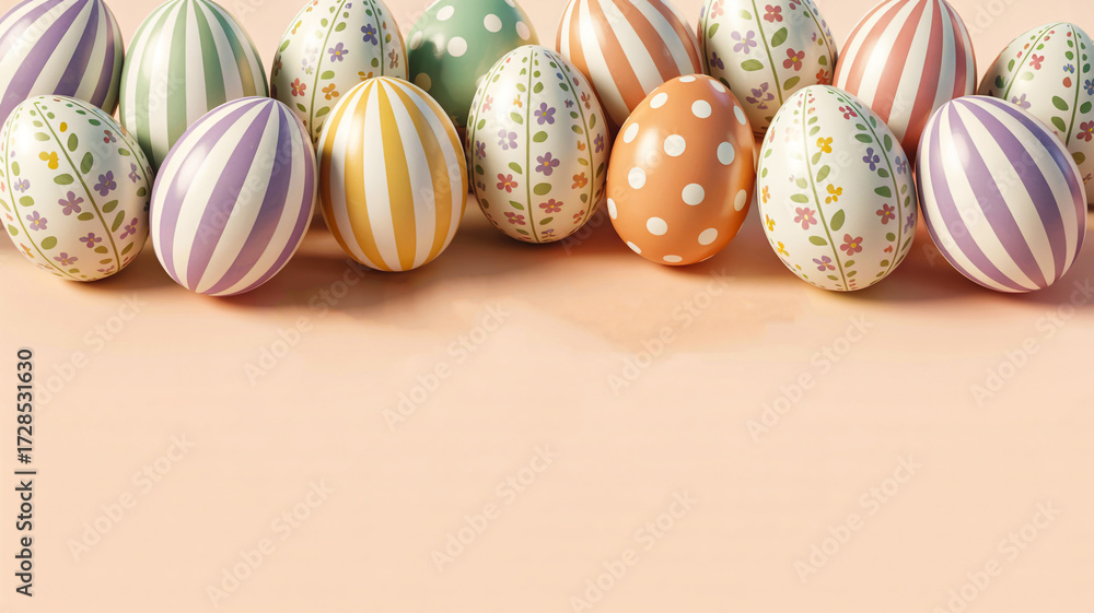 Obraz premium Decorative easter eggs with patterns on a peach surface