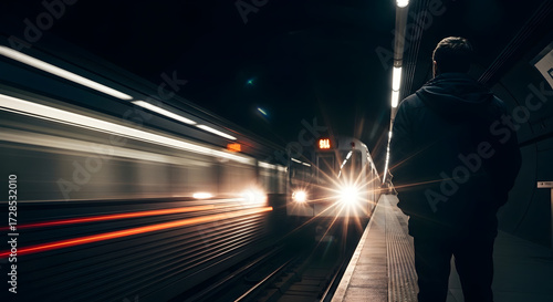 Urban commute subway train arrival at night underground station photography dark environment side view city life