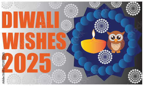 Happy Diwali 2025 festival greeting card design.Colorful Happy Diwali 2025 greeting card with diya lamp, rangoli floral decoration, and  ornaments celebrating the Indian festival of lights.EPS 10/ AI.