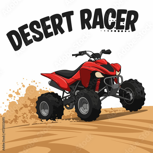 Cartoon Style Detailed Desert Racer Quad Bike Transport Illustration