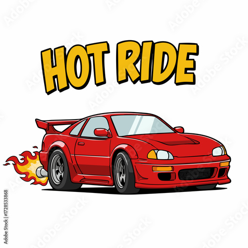 Cartoon Style Illustration of a Red Hot Ride Sports Car