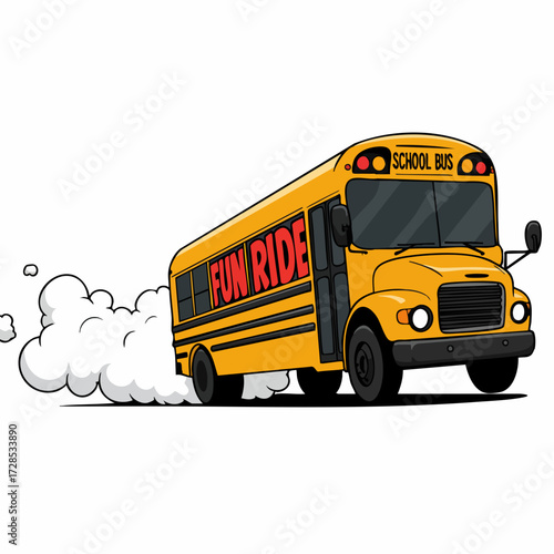 Cartoon Style Fast Yellow School Bus Transportation Graphic Illustration