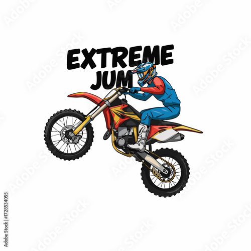 Colorful Detailed Cartoon Motorcross Rider Performing Extreme Jump Illustration