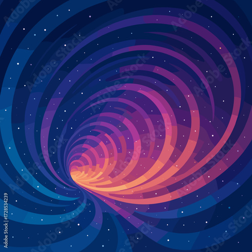 Abstract illustration of a swirling vortex with gradients and stars
