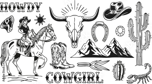 Vintage Western Cowboy and Cowgirl Illustration Collection
