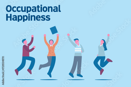 Diverse group of happy people celebrating occupational happiness and success together