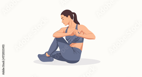 Woman Performing a Seated Spinal Twist Exercise Promoting Flexibility and Wellness