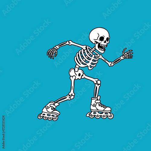 Cartoon Bone Figure Roller Skater Character Design with Cool Pose