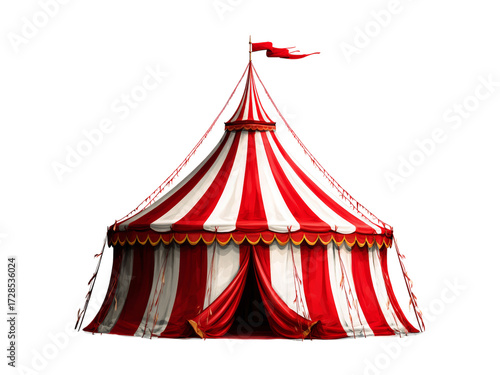 Classic red and white circus tent isolated on black, Isolated On White Background, Png Transparent