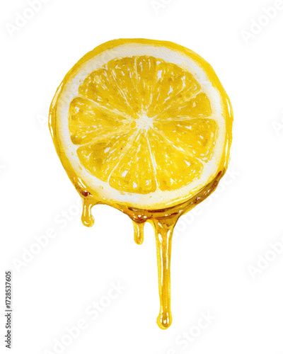 A vibrant slice of lemon dripping with golden juice