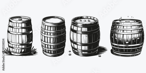 barrel of beer sketch illustration vector set