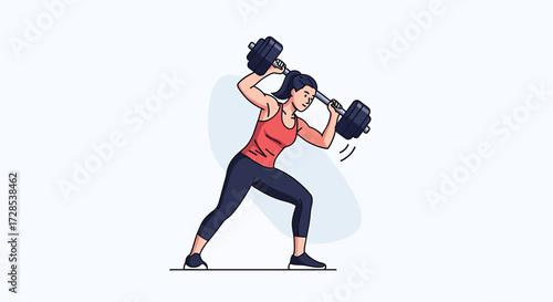 Strong athletic woman doing a heavy dumbbell workout for fitness and muscle building illustration
