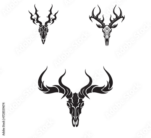 Tribal Antelope Skull Logo Vector | Abstract Horns Tattoo Design