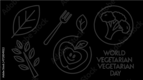 A minimalist graphic design featuring various food icons and text celebrating World Vegetarian Day.