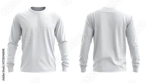 Front and back view of a plain white long-sleeve t-shirt (3)