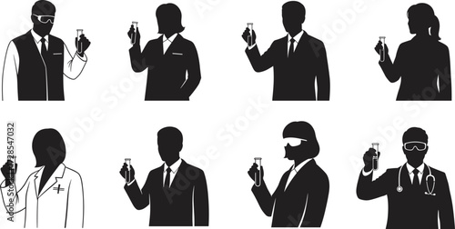 science, lab, doctor, research, silhouette, medical, teamwork, flask, professional, healthcare, chemistry, experiment, collaboration, beaker, expert